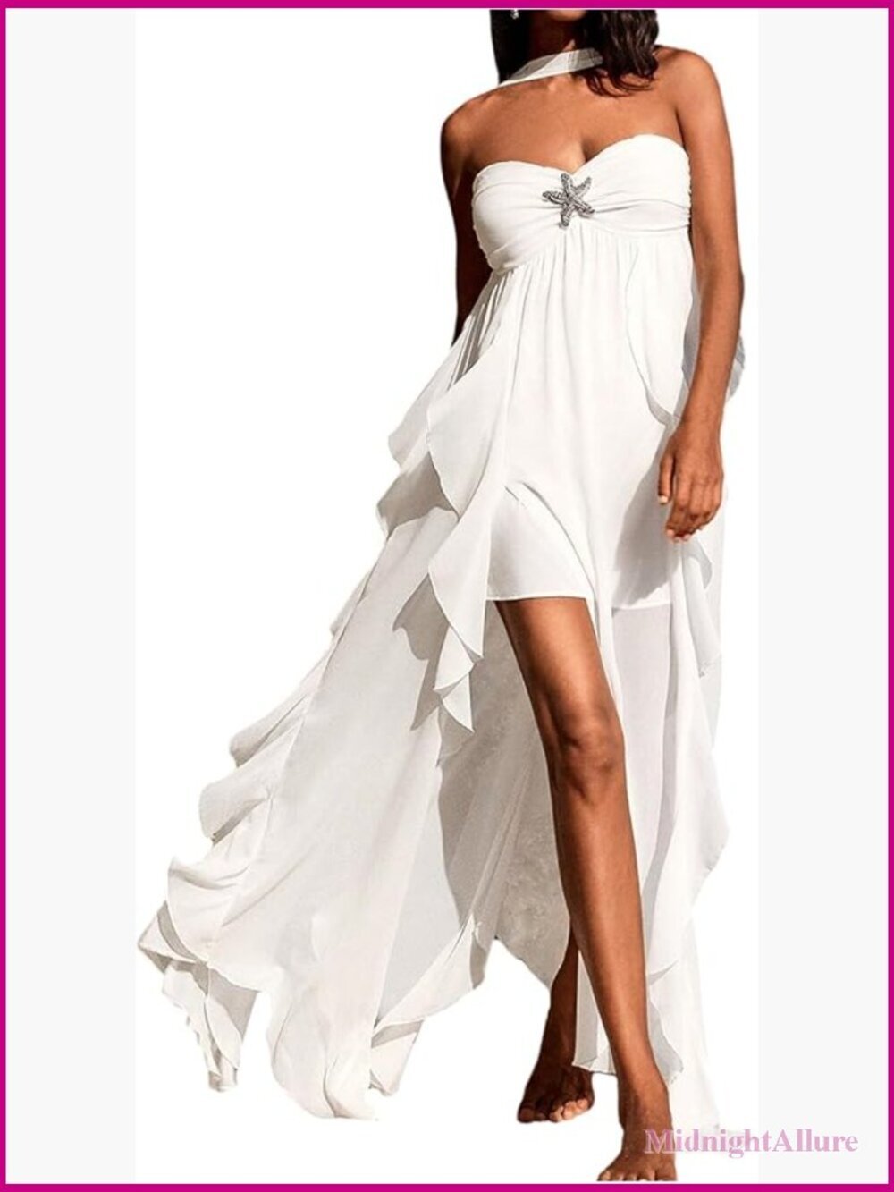 Sleeveless Ruffle Halter Maxi Dress Open Back Asymmetrical Hem